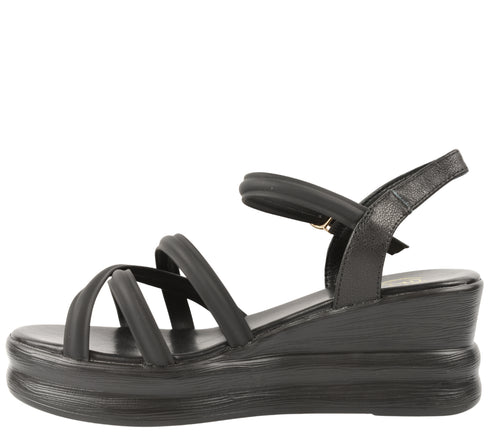 Sandale casual, dama, FORMAZIONE, 991-1 negru, piele naturala, platforma